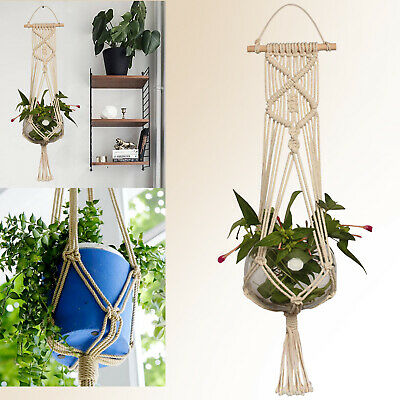 Vintage Macrame Plant Hanger Flower Pot Garden Holder Legs Hanging Rope Basket