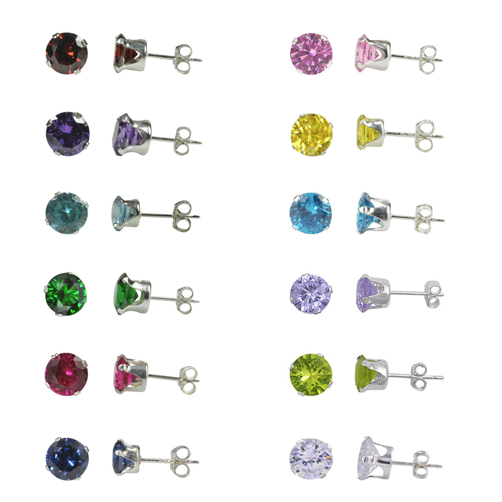 Sterling Silver Round Cz Cubic Zirconia Stud Post Earrings