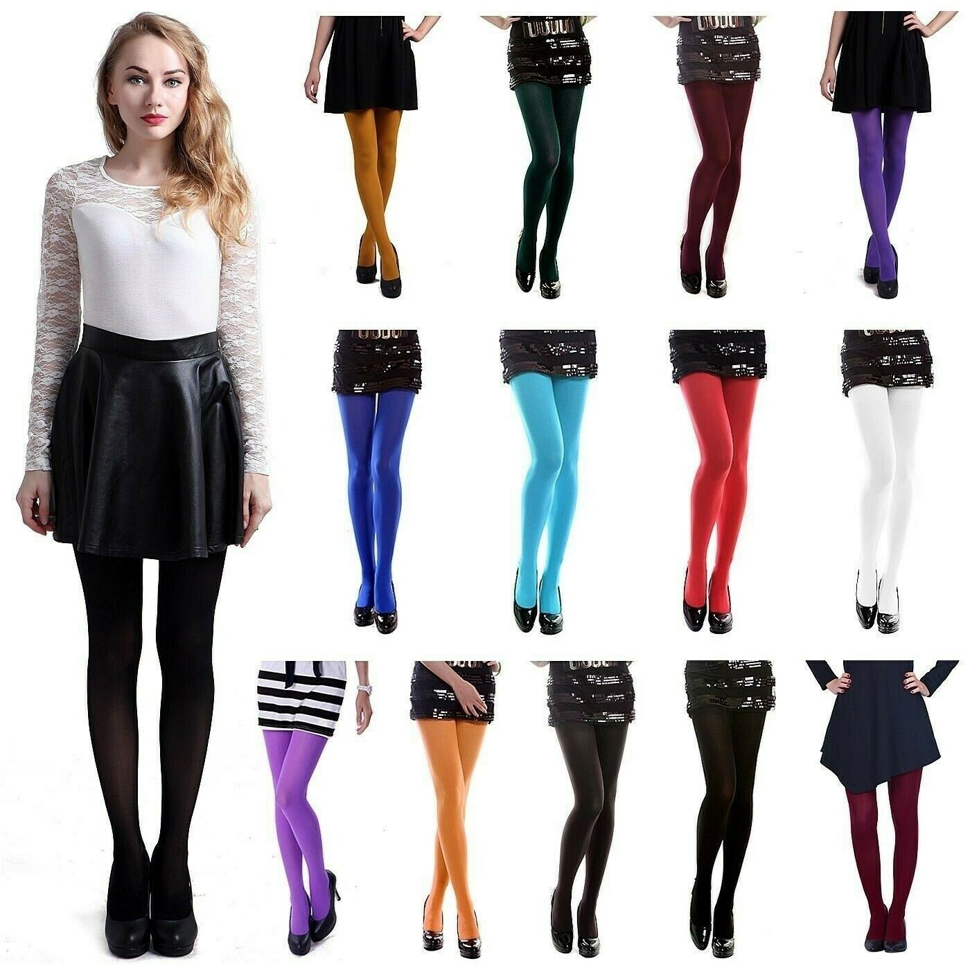 Women's Opaque Tights Solid Pantyhose Footed Stockings Winter Autumn Hosiery