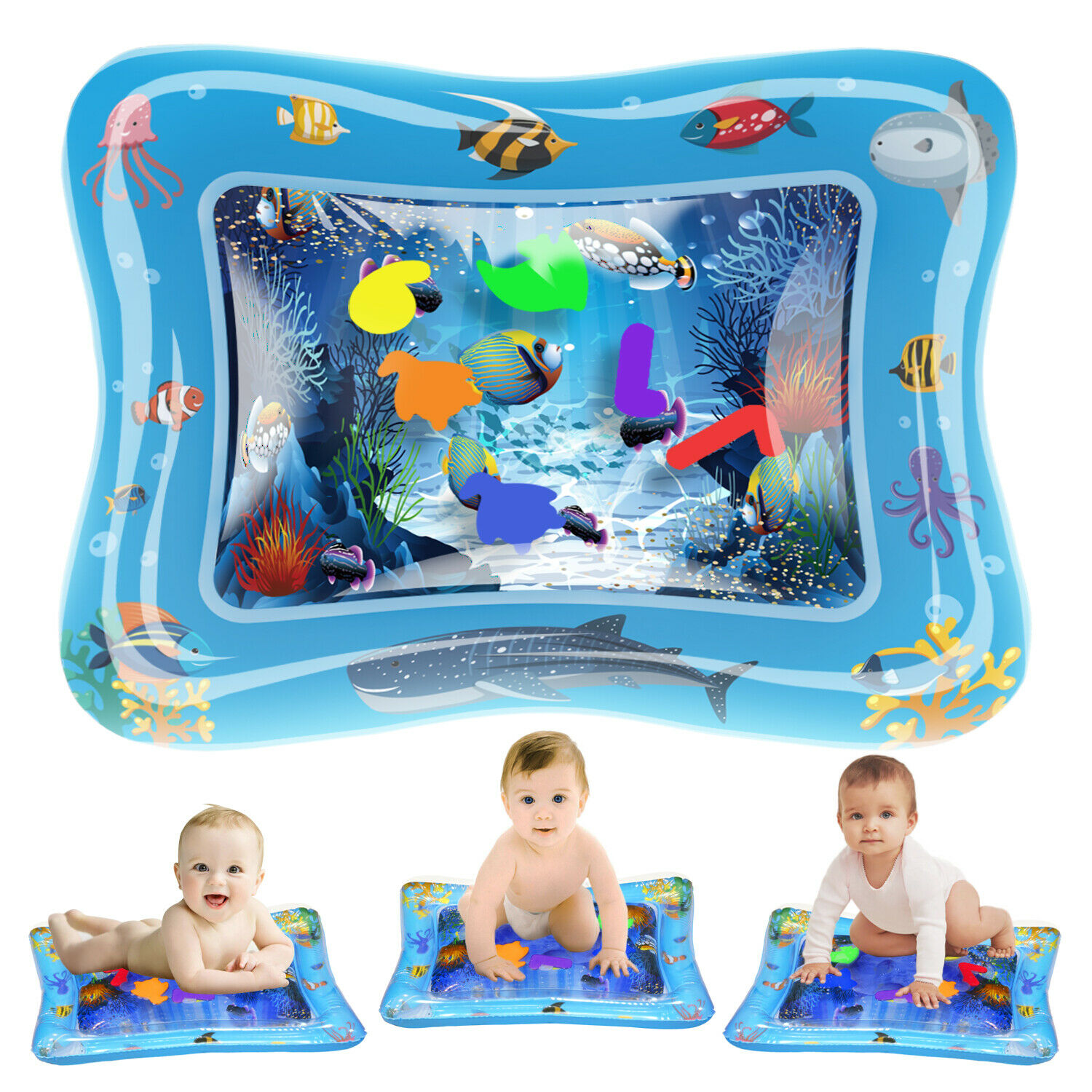 Novelty Place Baby Water Play Mat Tummy Time - Inflatable Splashing Playmat