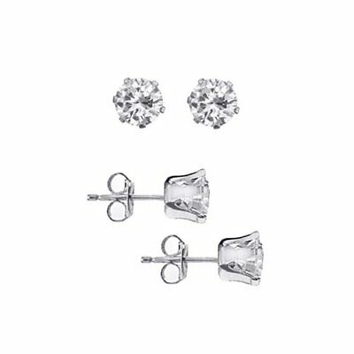 Real .925 Sterling Silver Prong Set Round Cz Stud Earrings In All Carat Sizes