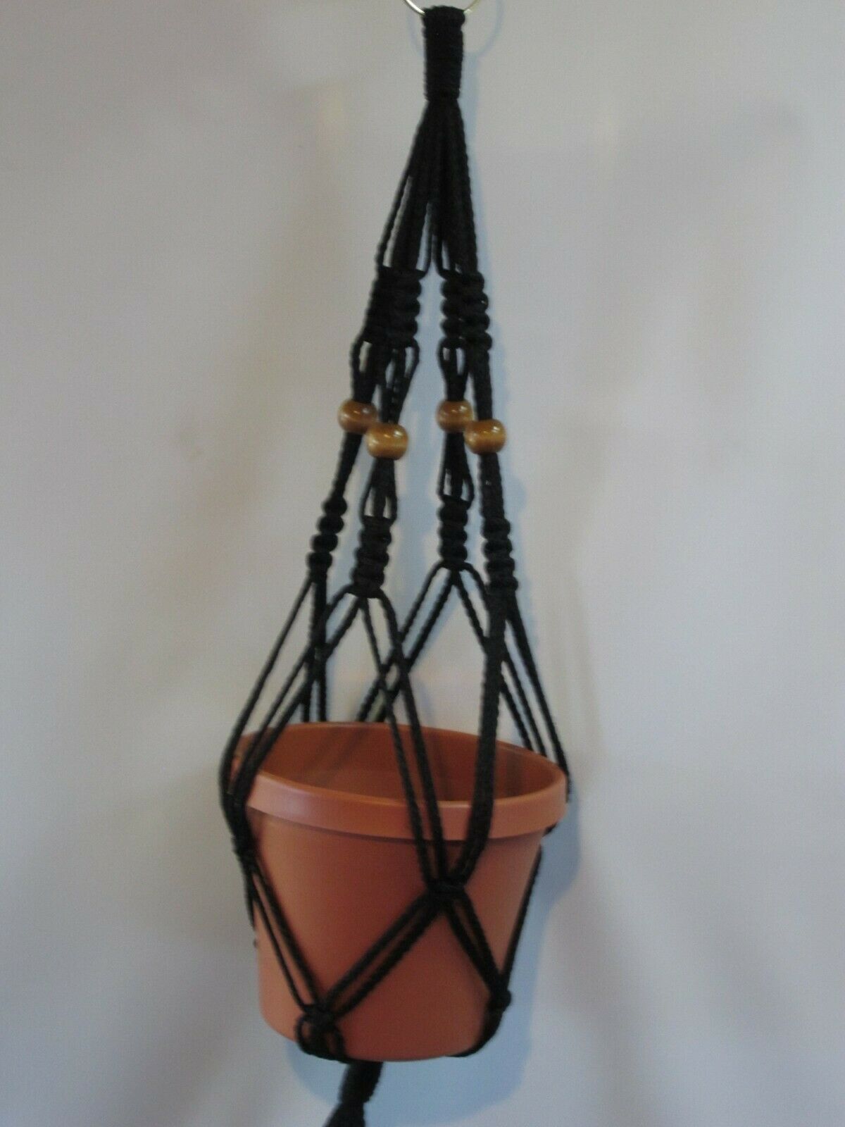 Macrame Plant Hanger 24 In Vintage With Beads Black Cord - Choose Cord Color
